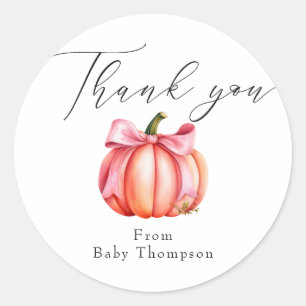 Pink Pumpkin   Herbst Babydusche Vielen Dank Runder Aufkleber