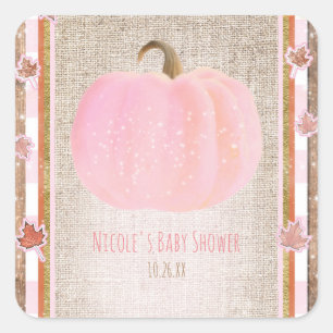 Pink Pumpkin Herbst Rustikale Babydusche Quadratischer Aufkleber