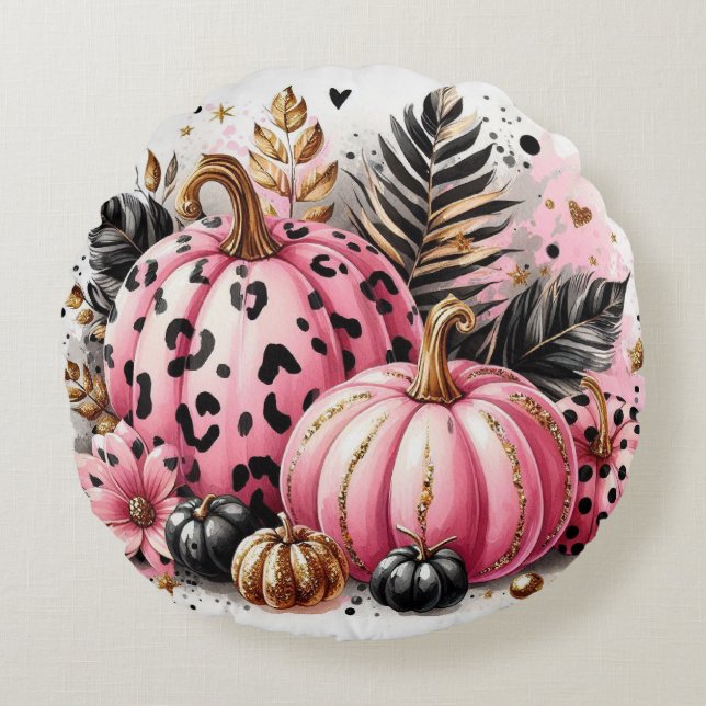 Pink Pumpkin Maximalist Rundes Kissen (Vorderseite)
