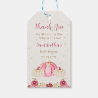 Pink Pumpkin mit Burgundy Floral Gefälligkeitstags Geschenkanhänger