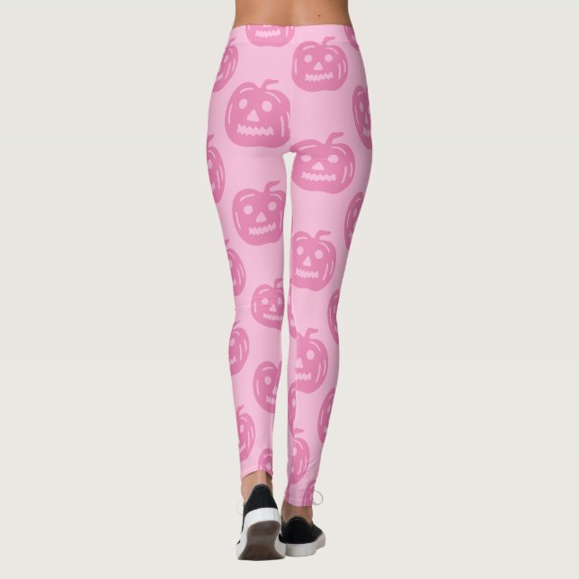 Pink Pumpkin Pattern Halloween Kostümfrauen Leggings (Rückseite)