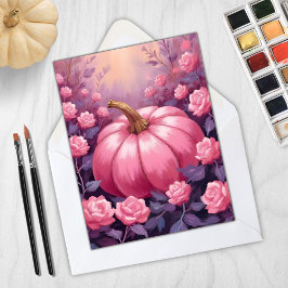 Pink Pumpkin Rose BlumenHalloween Erntedank Feiertagskarte