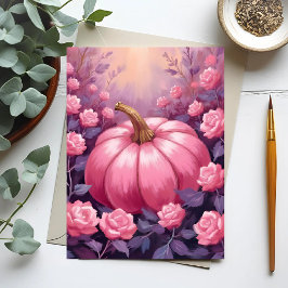 Pink Pumpkin Rose BlumenHalloween Erntedank Feiertagspostkarte