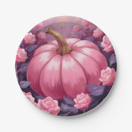 Pink Pumpkin Rose BlumenHalloween Erntedank Pappteller