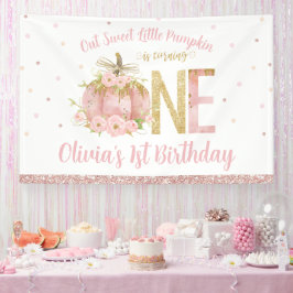 Pink Pumpkin Rose Gold 1. Geburtstag 1 Hintergrund Banner