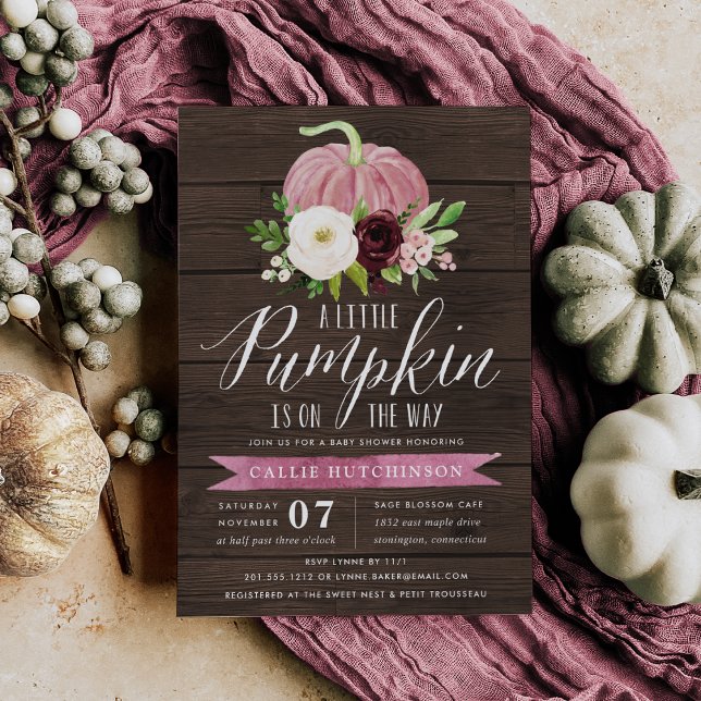 Pink Pumpkin Rustic Wood Baby Dusche Einladung (Von Creator hochgeladen)