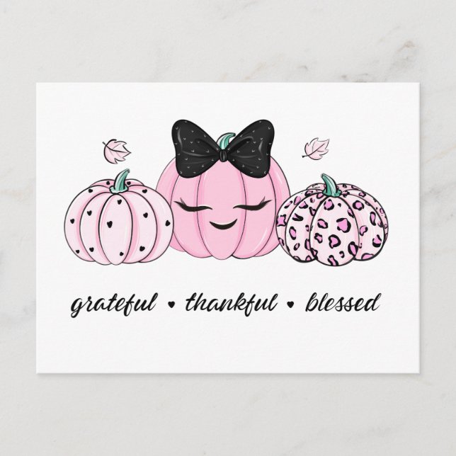 Pink Pumpkin Thanksgiving  Postkarte (Vorderseite)