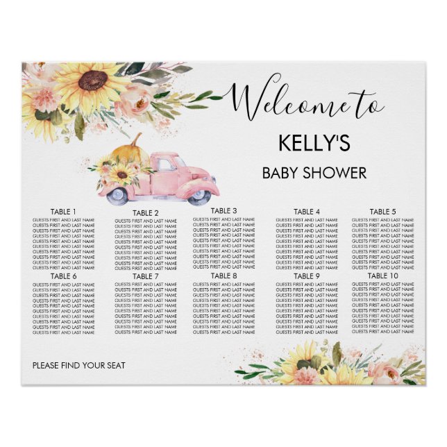 Pink Pumpkin Truck Baby Shower Seekarte Poster (Vorderseite)