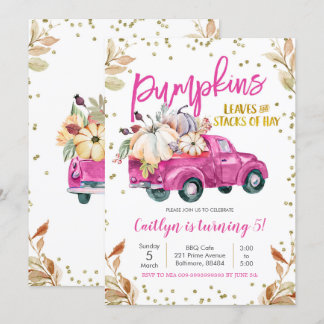 Pink Pumpkin Truck Birthday Einladung