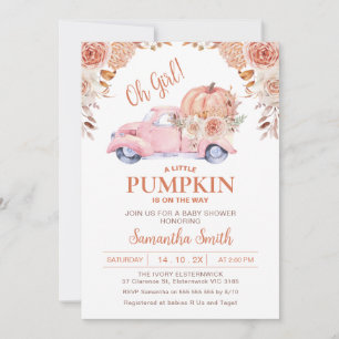 Pink Pumpkin Truck Boho Autumn Floral Baby Shower Einladung
