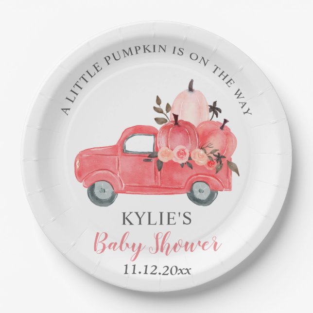 Pink Pumpkin Truck Rose | Babydusche Pappteller (Vorderseite)