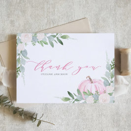 Pink Pumpkin und Greenery Herbst Babydusche Dankeskarte