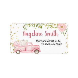Pink Pumpkin Vintag Truck Address Label Adressaufkleber