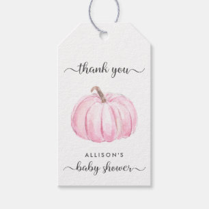 Pink Pumpkin Watercolor Babydusche Danke Geschenkanhänger