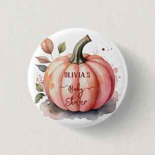 Pink Pumpkin Watercolor Boho Baby Girl Dusche Button