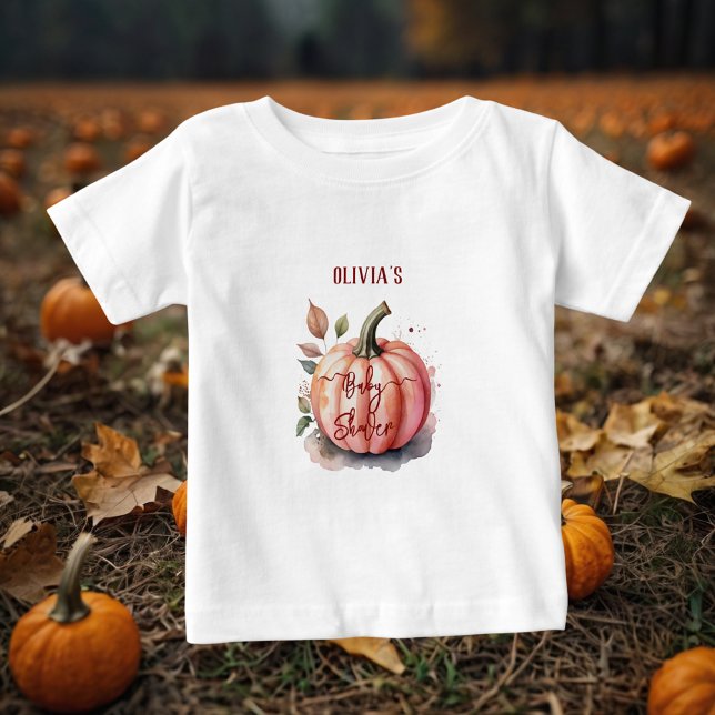 Pink Pumpkin Watercolor Boho Baby Girl Shower T-shirt (Von Creator hochgeladen)