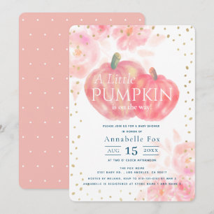 Pink Pumpkin Watercolor Fall Girl Babydusche Einladung