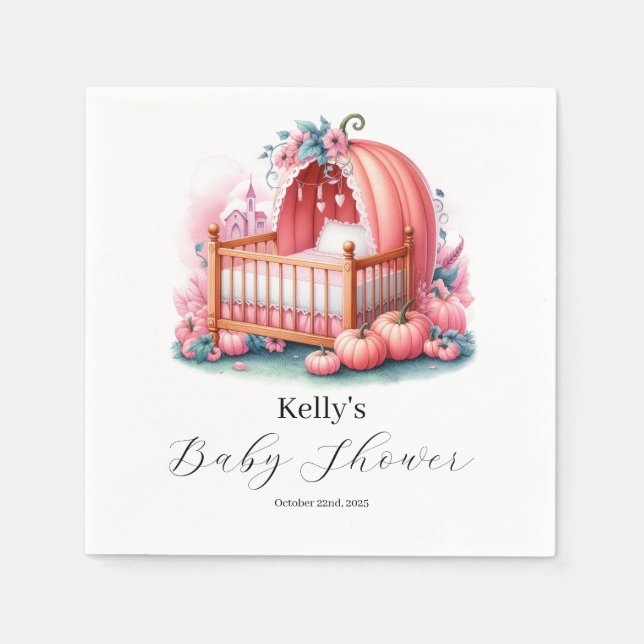 Pink Pumpkin Watercolor Fall & Herbst Serviette (Vorderseite)