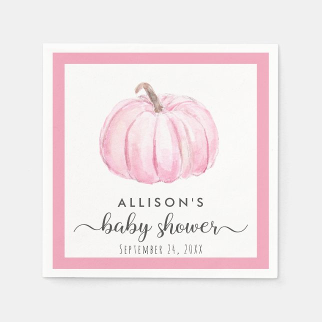 Pink Pumpkin Watercolor Kindermädchendusche Serviette (Vorderseite)