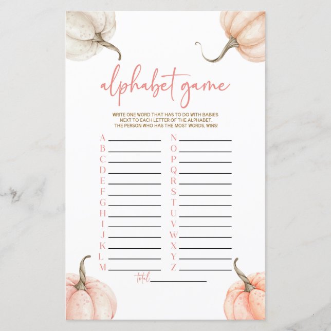 Pink Pumpkins Fall Alphabet Baby Showspiel (Vorderseite)