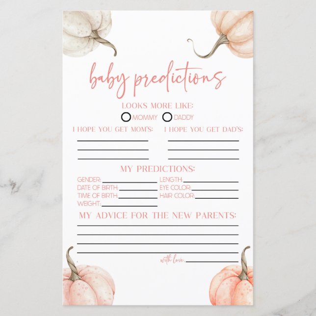Pink Pumpkins Fall Baby Shower Predictions Game (Vorderseite)