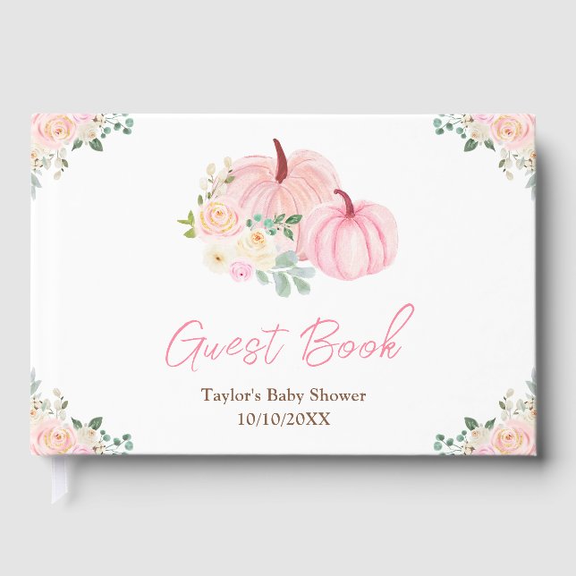 Pink Pumpkins Floral Baby Dusche Gästebuch (Vorderseite)