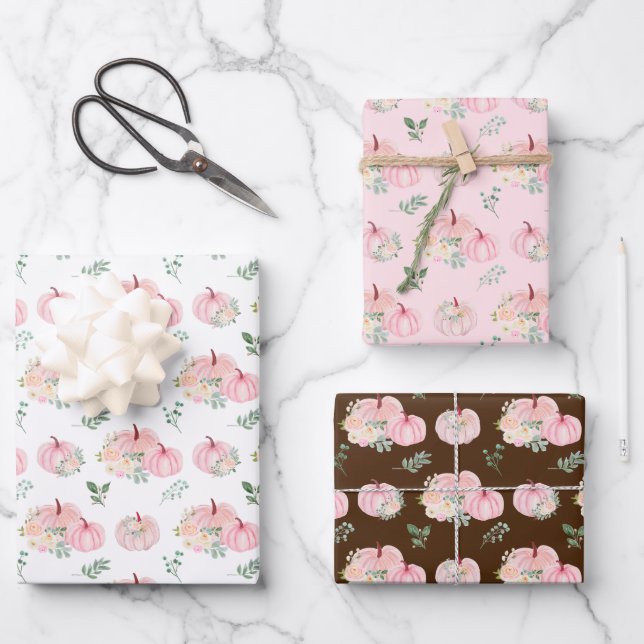 Pink Pumpkins Floral Geschenkpapier Set (Vorderseite)