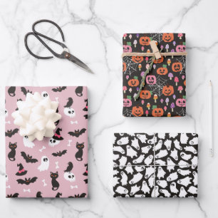 Pink Pumpkins Ghosts Halloween Patterns Geschenkpapier Set