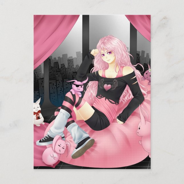 Pink Punk Anime Girl Postkarte (Vorderseite)