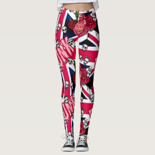 Pink Punk Grunge Union Jack mit Emojis und Rose Leggings
