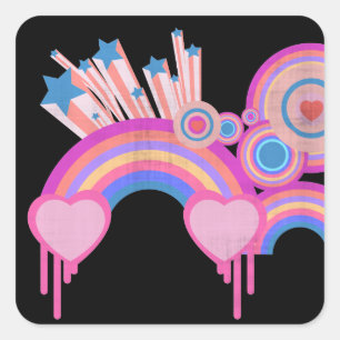 Pink Punk Rainbow Stars und Spiralen Quadratischer Aufkleber