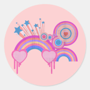 Pink Punk Rainbow Stars und Spiralen Runder Aufkleber