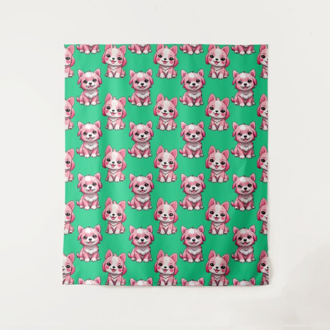 Pink Puppy Dodge Design - Green Wandteppich (Vorderseite)