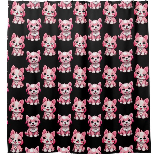 Pink Puppy Dodge Design - Schwarz Duschvorhang (Vorderseite)