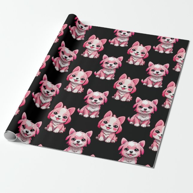 Pink Puppy Dodge Design - Schwarz Geschenkpapier (Ungerollt)