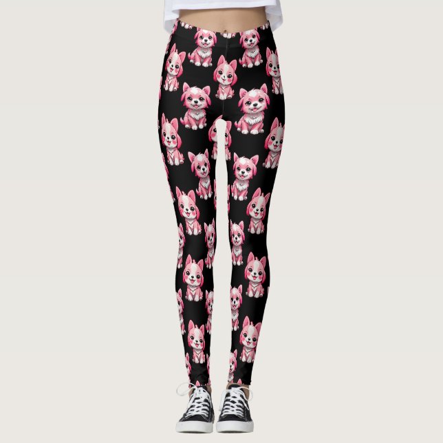 Pink Puppy Dodge Design - Schwarz Leggings (Vorderseite)