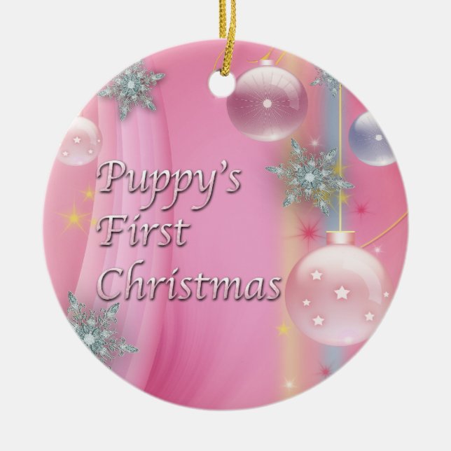 Pink Puppy's First Christmas Dog Tree Ornament (Vorne)