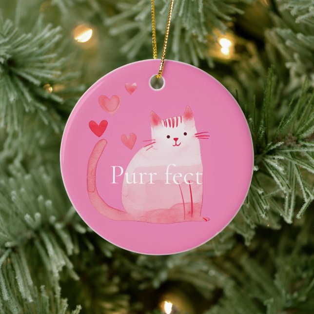 Pink Purffect Cat Keramik Ornament (Baum)