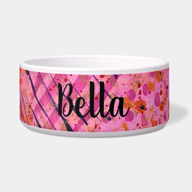 Pink Purple Abstract Painting Ceramic Pet Bowl Napf (Vorderseite)