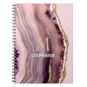 Pink & Purple Achat Geode Monogramm Name Notizblock