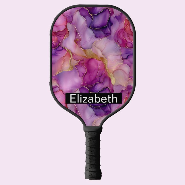 Pink, Purple and Gold Alcohol Ink Personalized Pickleball Schläger (Von Creator hochgeladen)