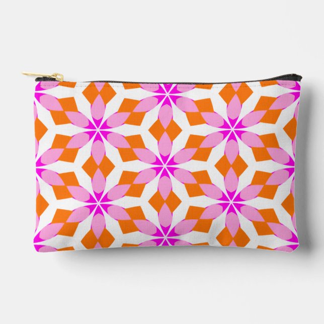Pink Purple and Orange Floral Geometric Zubehörtasche (Vorderseite)