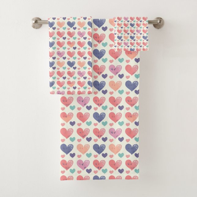 Pink Purple and Orange Hearts Badhandtuch Set (Insitu)