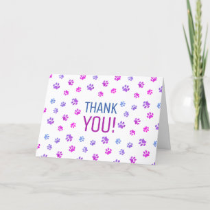 Pink Purple Blue Paw Prints Pattern Thank You Karte