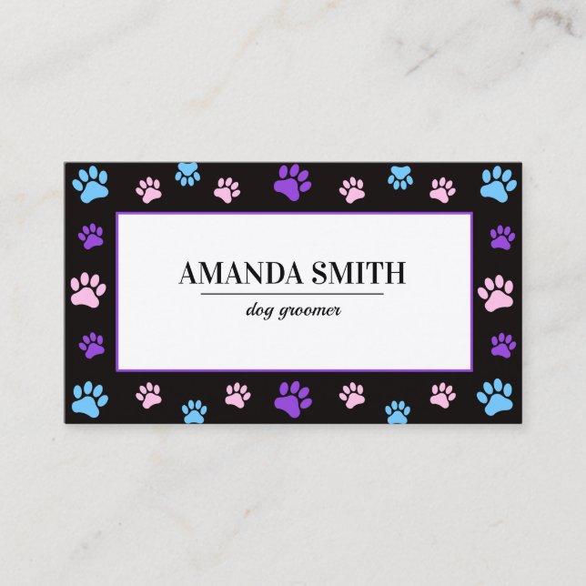 Pink Purple Blue Paw Prints Pet  Business Card Visitenkarte (Vorderseite)