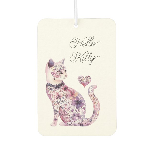 Pink Purple Blush Flowers Heart Love Cat Birthday Autolufterfrischer (Vorderseite)