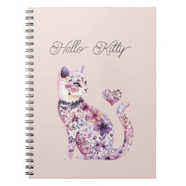 Pink Purple Blush Flowers Heart Love Cat Notizblock