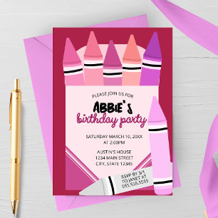 Pink & Purple Buntstift-Box Geburtstags-Einladung Einladung