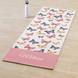 Pink Purple Butterflies Custom Name Yogamatte