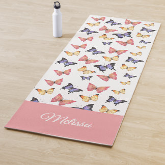 Pink Purple Butterflies Custom Name Yogamatte